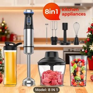 8-in-1 Silver immersion Blender Set